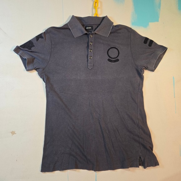 Vintage Diesel Women L Polo Shirt Gray Sleeve Patches Logo Made In Tunisia 18x27 - Picture 1 of 5